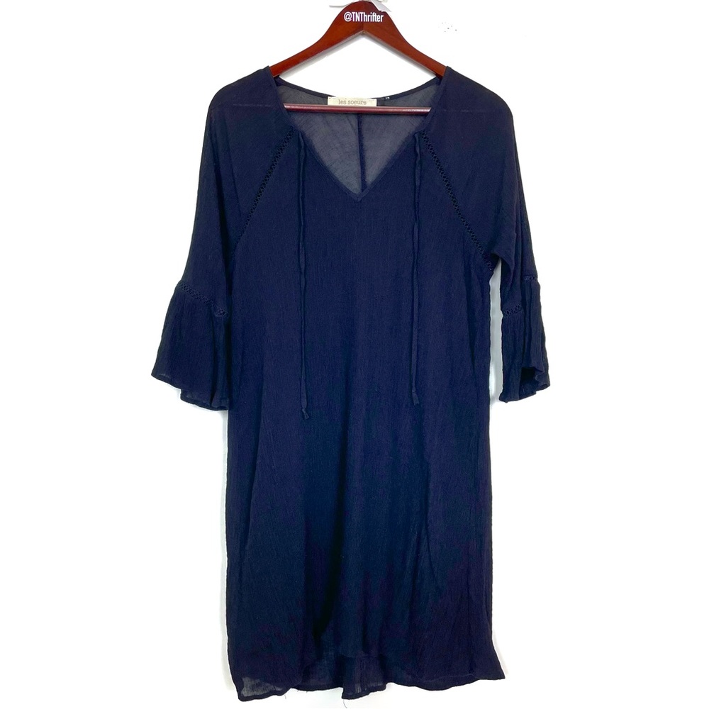 Les Soeurs Womens Boutique Bohemian Babydoll Style Mini Dress Small Black Summer